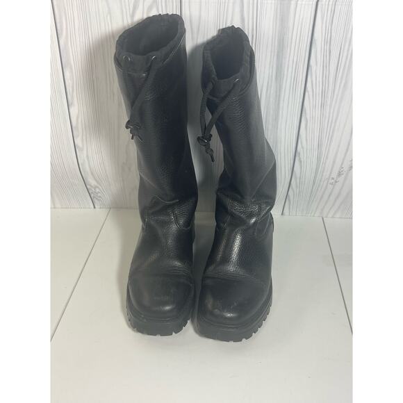 L.L. Bean Women's Size 7M Black Pebble Leather Boots Lug Sole Wool Lined (READ) - Picture 2 of 12